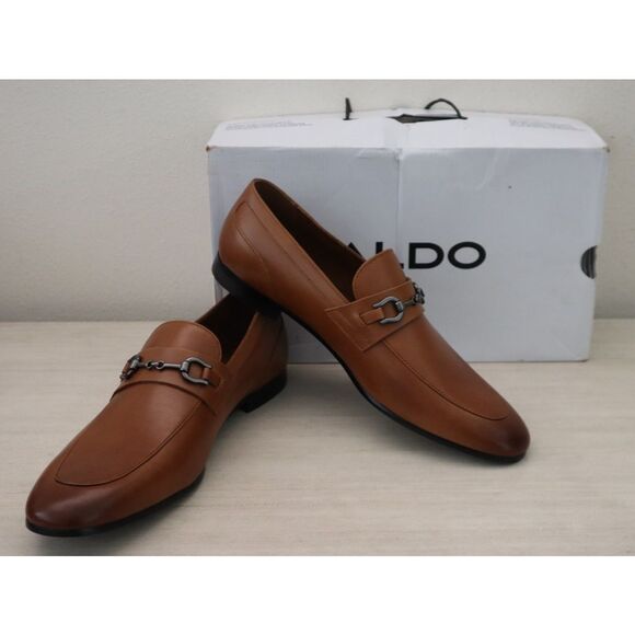 ALDO 220-001-043 Men's Sz 12D Cognac Brown Leather Smooth Marinho Loafers - Picture 1 of 13
